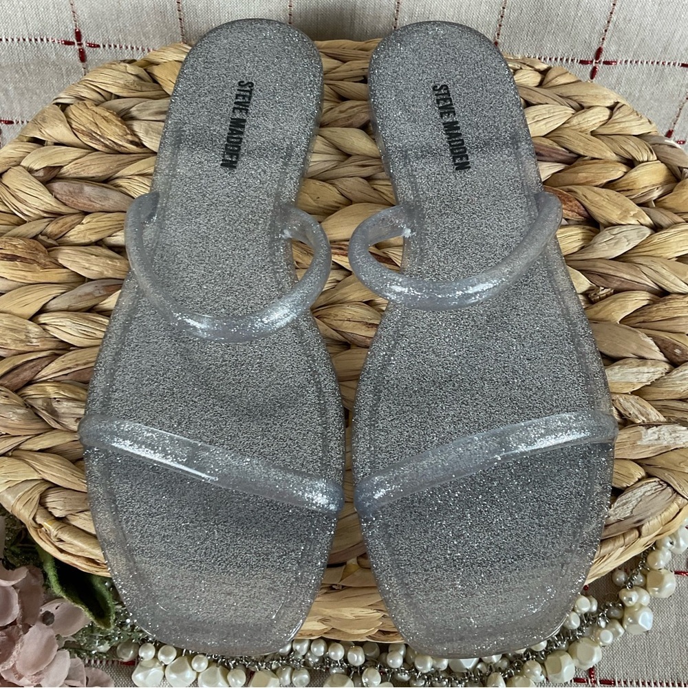 Set of 2 Steve Madden “PIKE” Jelly Flip Flop Sandals Size 6 Pink & Silver New - Picture 7 of 10